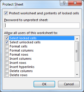 Protect Sheet Options